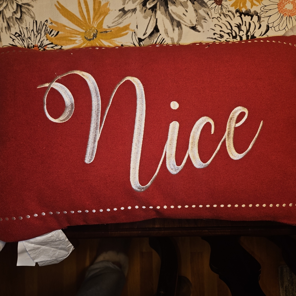NEW Cynthia Rowley Red Holiday Pillow with Silver Script